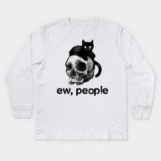 Ew People Skull Black Cat Gif Kids Long Sleeve T-Shirt